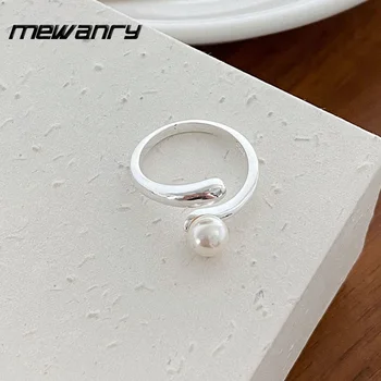 Mewanry, Серебряное кольцо-манжета с жемчугом для женщин и девочек, новая модная Элегантная индивидуальность, ювелирные изделия для помолвки, аксессуары, Подарки