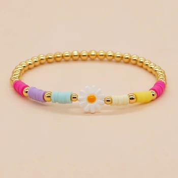 Go2boho Shell Daisy Charm Heishi Красочный Позолоченный браслет из бисера в стиле Бохо, летние Модные пляжные украшения в подарок для нее