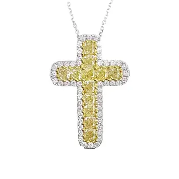 Взрывоопасное рекомендованное модное ожерелье с желтым циркониевым крестом, инкрустированное медью