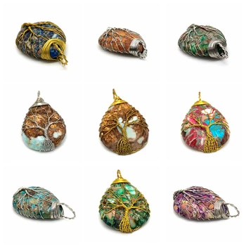 Подвеска ручной работы с различными камнями, цветами и металлами из императорской яшмы 