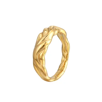 Художественное кольцо из титановой стали с позолотой, кольцо с волновой текстурой в стиле импрессионизма, панк-кольцо, кольцо для пары, подарок на День Святого Валентина
