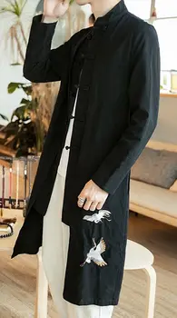 мужской черный хлопчатобумажный и льняной костюм с вышивкой тан, униформа кунг-фу, даосский халат, мантия для боевых искусств Вин чун, пальто, одежда для укладки