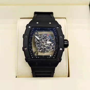 Роскошные мужские часы Reloj Hombre RM с 3-контактным прозрачным дном, полнофункциональные мужские кварцевые автоматические часы