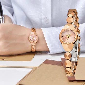 Дизайнерский бренд DOM, женский люксовый бренд, водонепроницаемый стиль, кварцевые часы, вольфрамовая сталь, золотой браслет с бриллиантами, женские часы W-735