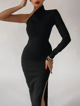 Длинные Элегантные платья для женщин, летнее макси-платье на одно плечо, облегающее сексуальное черное платье с разрезом Fomal, свадебное платье для вечеринки 2022 г.