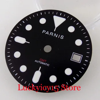 Часы PARNIS 29,2 мм с черным циферблатом Подходят для Mingzhu 3804 GMT, механизм с автоподзаводом, корпус мужских часов