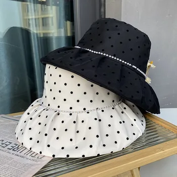 Новая шляпа Женская в горошек Винтажная Весенне-летняя шляпа с козырьком Корейская версия Модная солнцезащитная шляпа Рыбака Универсальная для улицы
