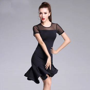 Женское тренировочное платье с черной юбкой для латиноамериканских танцев 2023, женская юбка для латиноамериканских танцев с коротким рукавом, женские платья для латиноамериканских танцев