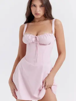 BEAUKEY Сексуальное Мини-розовое платье-футляр для девочек с милым сердечком и бантом 2023 Для женщин Крест-накрест, Летнее Милое клубное платье знаменитостей