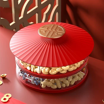 Коробка из-под сухофруктов в китайском стиле для новогоднего журнального столика в гостиной, бытовая коробка для конфет, Фруктовая тарелка с крышкой, жесткая коробка для закусок