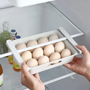 Подвесной Кухонный Органайзер, Холодильник, Коробка для хранения яиц, фруктов, Выдвижной ящик, кухонные принадлежности для приготовления хрустящей корочки, полка-органайзер для холодильника