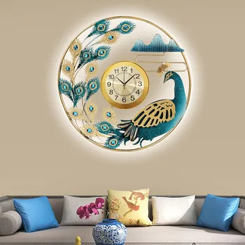 настенный декор В новом китайском стиле с объемным павлином символизирует настенные часы, светодиодный атмосферный светильник, гостиную, спальню
