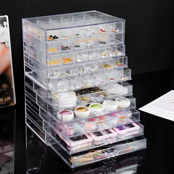 Коробка-органайзер для ювелирных изделий Дисплей Пластиковая Акриловая Коробка Подставка Штабелируемая Прозрачная Косметика Для ногтей Алмазный Органайзер Ящик Для хранения Искусство