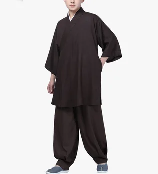 УНИСЕКС Лето с коротким рукавом Буддийские монахи Шаолинь кунг-фу униформа дзен мирянин архат костюмы настоятеля одежда для боевых искусств красный / серый