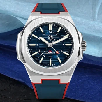 Мужские часы San Martin, новые 43 мм GMT, классические деловые Роскошные Автоматические Механические часы для мужчин, сапфир, 10 бар, BGW-9, светящиеся