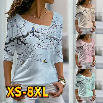 Женские топы, футболки, футболка в китайском стиле с рисунком цветов сливы, повседневная спортивная одежда, активная уличная одежда, повседневная базовая одежда для отдыха XS-8XL