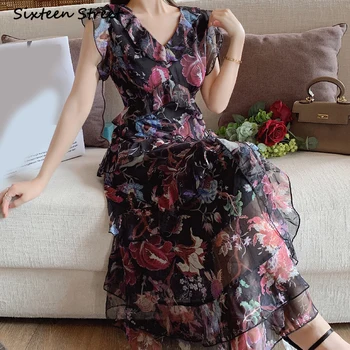 Роскошные Стильные Макси-Платья с Принтом для Женщин, Корейская Модная Одежда Y2k, Эстетическое Элегантное Женское Винтажное Летнее Сексуальное Платье 2022