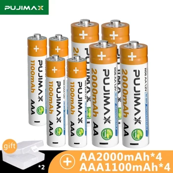 PUJIMAX AAA/AA 1,2 В Ni-MH Аккумуляторные Батареи Емкостью 2000 мАч + 1100 мАч для Прожекторов Микрофон Мышь с Батарейным Отсеком