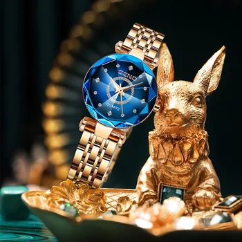 Модные кварцевые часы Женские со звездной алмазной поверхностью Модные часы Водонепроницаемые женские наручные часы женские часы со стальной пряжкой