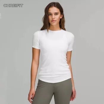 Женская одежда для упражнений, облегающие рубашки для йоги длиной до бедер, облегающие футболки с коротким рукавом, спортивный топ из рубчатой ткани Nuls