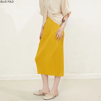 Прямая плиссированная юбка с разрезом с высокой талией, женская летняя новинка MIYAKE, универсальная юбка средней длины с запахом от бедер Faldas Cortas Ropa