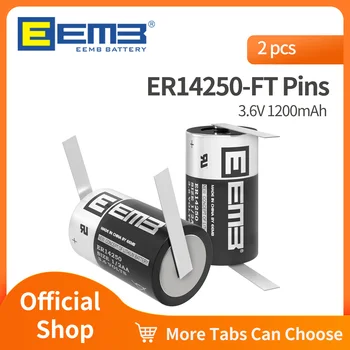 2ШТ Батарея EEMB 3,6 В 1/2 АА Литиевая батарея ER14250 с выводом FT 14250 Аккумуляторы емкостью 1200 мАч для датчика сигнализации ПЛК