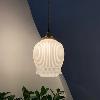 Японский Светодиодный подвесной светильник из белого стекла, прикроватная тумбочка в спальне, зеркало в проходе, Передняя подвесная лампа в стиле ретро, освещение в помещении, украшение