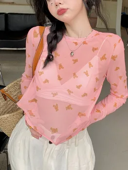 Летний японский сладкий укороченный топ, женская Корейская мода, стиль колледжа, Кавайная футболка, женская милая одежда с длинным рукавом 2023