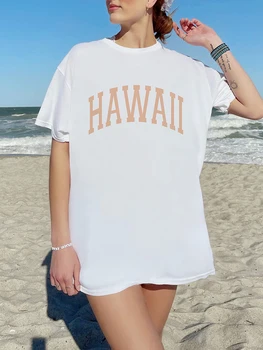 Женская хлопковая футболка Hawaii Simple с буквенным принтом, американские винтажные топы, повседневные свободные женские футболки с короткими рукавами All-math