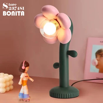 Креативная настольная лампа с милым цветком из смолы, настольная лампа для детской комнаты, 5 Вт USB, настольная лампа в стиле ар-деко, подарок на день рождения