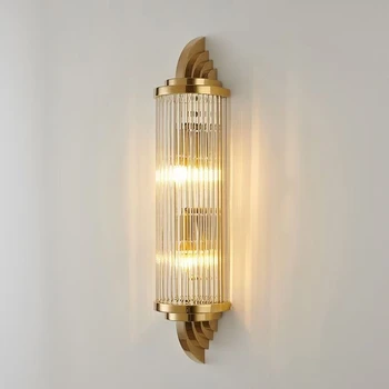 Настенный светильник из золотого хрусталя, Современная простота из нержавеющей стали, прикроватный фон для спальни, Декор магазина, светодиодный настенный светильник