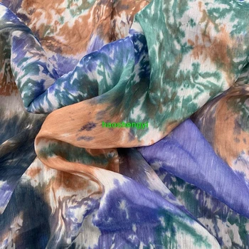 Высококачественная шелковая льняная ткань с цифровой печатью, цветная шелковая ткань для одежды в стиле галстука-красителя