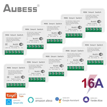 Aubess Mini 16A Wifi Smart Switch Модуль С приложением Tuya Smart Life 2-Полосное Управление Прерывателем Умного Дома с Alexa Google Home