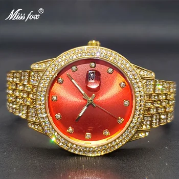 Красные часы для женщин Повседневные Большие ручные часы Кварцевый механизм Водонепроницаемые Роскошные позолоченные женские часы Прямая поставка