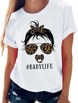 2022 Новая Леопардовая женская футболка Baby Life, Летняя Свободная футболка с короткими рукавами для Леди, Повседневная Уличная одежда 90-х, Топы, Женская футболка