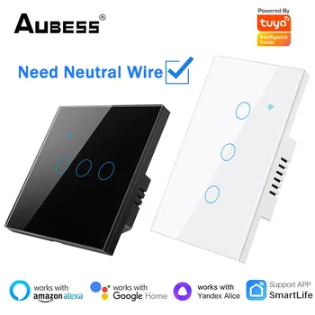 Aubess WiFi Smart Switch 1/2/3/4 Банды США/ЕС Выключатель Света Нужен Нейтральный Провод Tuya Smart Life App Control Поддержка Alexa Google Home