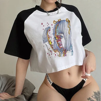 junji ito, корейский модный укороченный топ с графическим рисунком, винтажная футболка kawai hippie cute tee для девочек