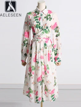 Богемное длинное платье AELESEEN, Подиумная мода, Весна-осень, отложной воротник, повязка с цветочным принтом, Элегантная вечеринка, праздник