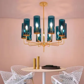 Люстра в скандинавском стиле, светодиодное освещение из синего стекла, роскошный кухонный остров, подвесной светильник для ресторана, дизайн спальни, интерьерный свет