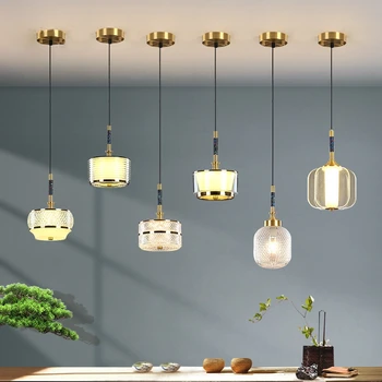 Китайский Медный подвесной светильник, Акриловые абажуры, светодиодные светильники, Барные подвесные светильники для ресторана, Подвесной Медный светильник