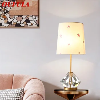 Латунная настольная лампа OUFULA, современный креативный хрустальный светодиодный настольный светильник, украшение для домашней спальни