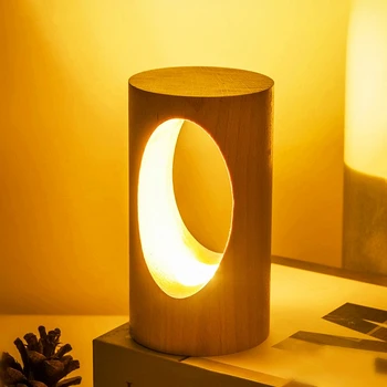 moonlux Креативный светодиодный настольный ночник из массива дерева, домашняя прикроватная USB настольная лампа