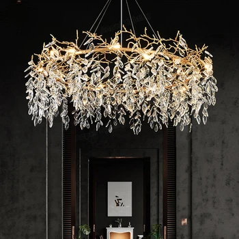 Роскошные хрустальные люстры, современный металлический длинный / круглый подвесной светильник для столовой, гостиной, гостиничного холла, Арт-декор для светильников из золота
