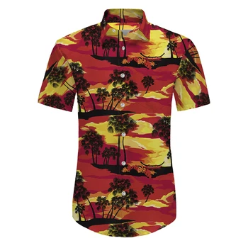 Летние винтажные рубашки с 3D-принтом Coconut tree, мужские рубашки, свободная рубашка в стиле хип-хоп с коротким рукавом, Тропический гавайский рок, оверсайз