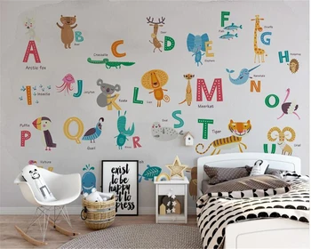 обои beibehang 3d на стену Домашний интерьер На заказ водонепроницаемые 3D обои Скандинавский алфавит животных обои для детской комнаты