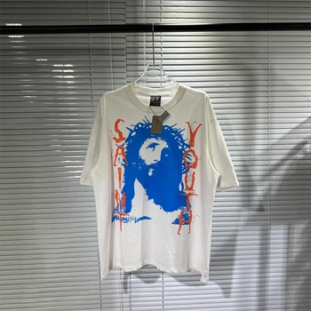 Молодежный летний портрет Святого Михаила 23SS, футболка оверсайз в японском стиле, свободная уличная хлопковая футболка в стиле ретро с хай-стрит