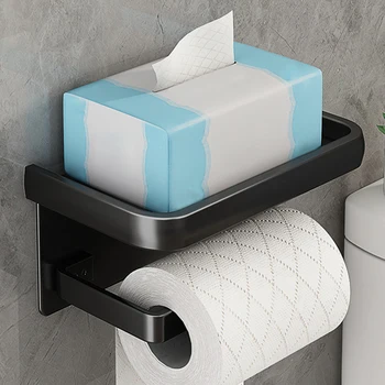 1 шт. Черный держатель для туалетной бумаги Винтажный с полкой, самоклеящийся или настенный держатель рулона ткани из нержавеющей стали для ванной комнаты
