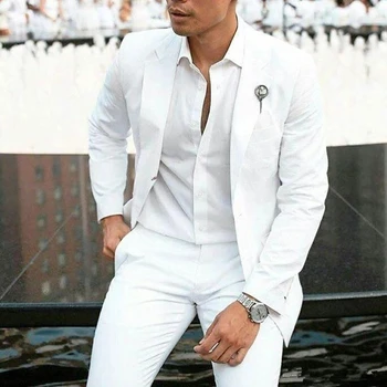 Модные Летние Белые льняные смокинги жениха 2023, костюмы для свадьбы, мужские блейзеры из 2 предметов, костюм Homme Slim Fit Куртка + брюки