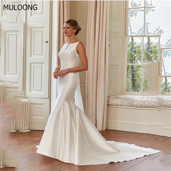 Элегантное свадебное платье MULOONG с круглым вырезом, без рукавов, на бретельках-спагетти, длинное платье-русалка, с открытой спиной, длиной до пола, со шлейфом, новинка 2023 года