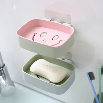 Подставка для мыла Без сверления Настенный Двухслойный держатель для мыла Мыльница для губок Аксессуары для ванной Комнаты Мыльницы Самоклеящиеся